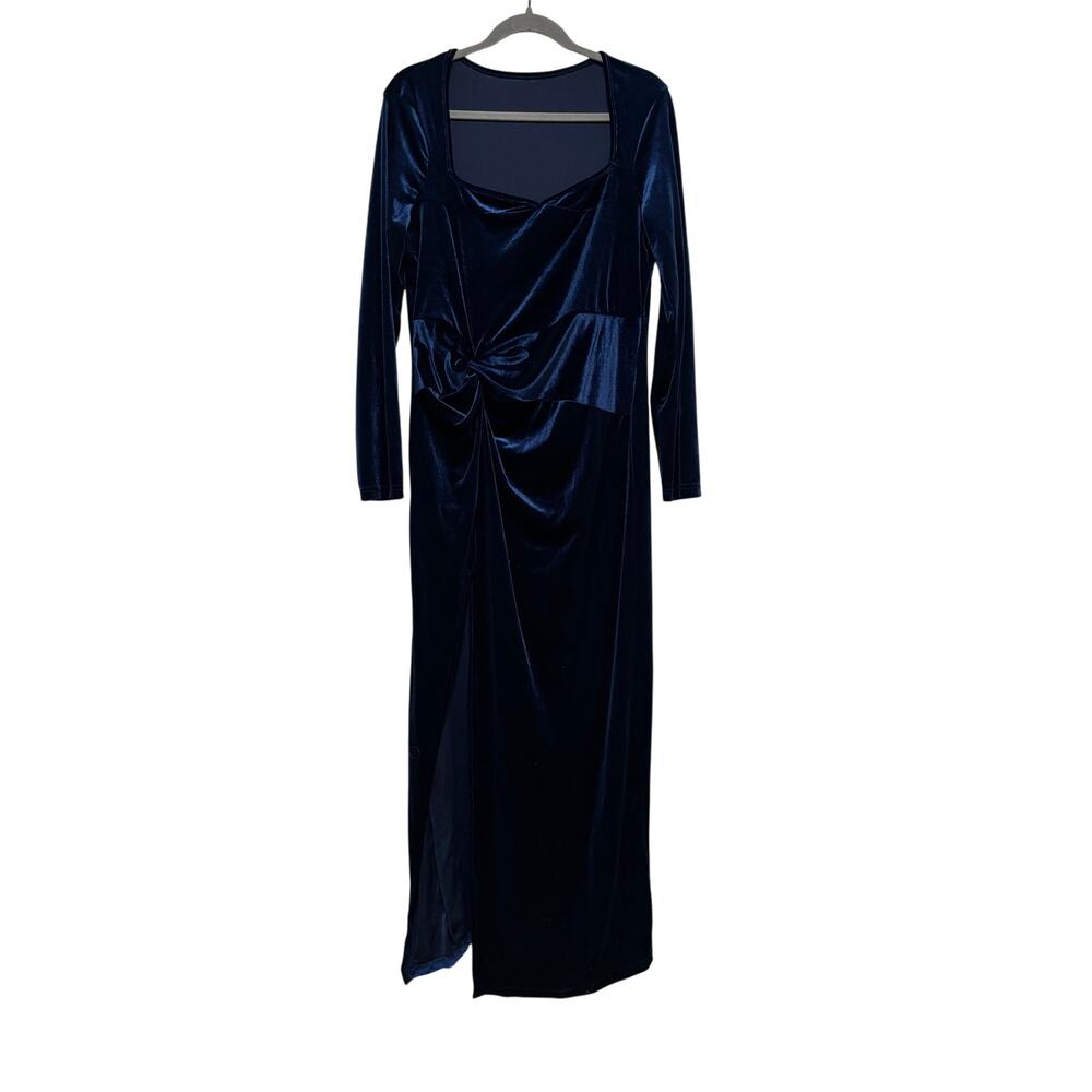 Unbranded Navy Blue Velvet Twist Midi Dress XXL - Picture 2 of 10